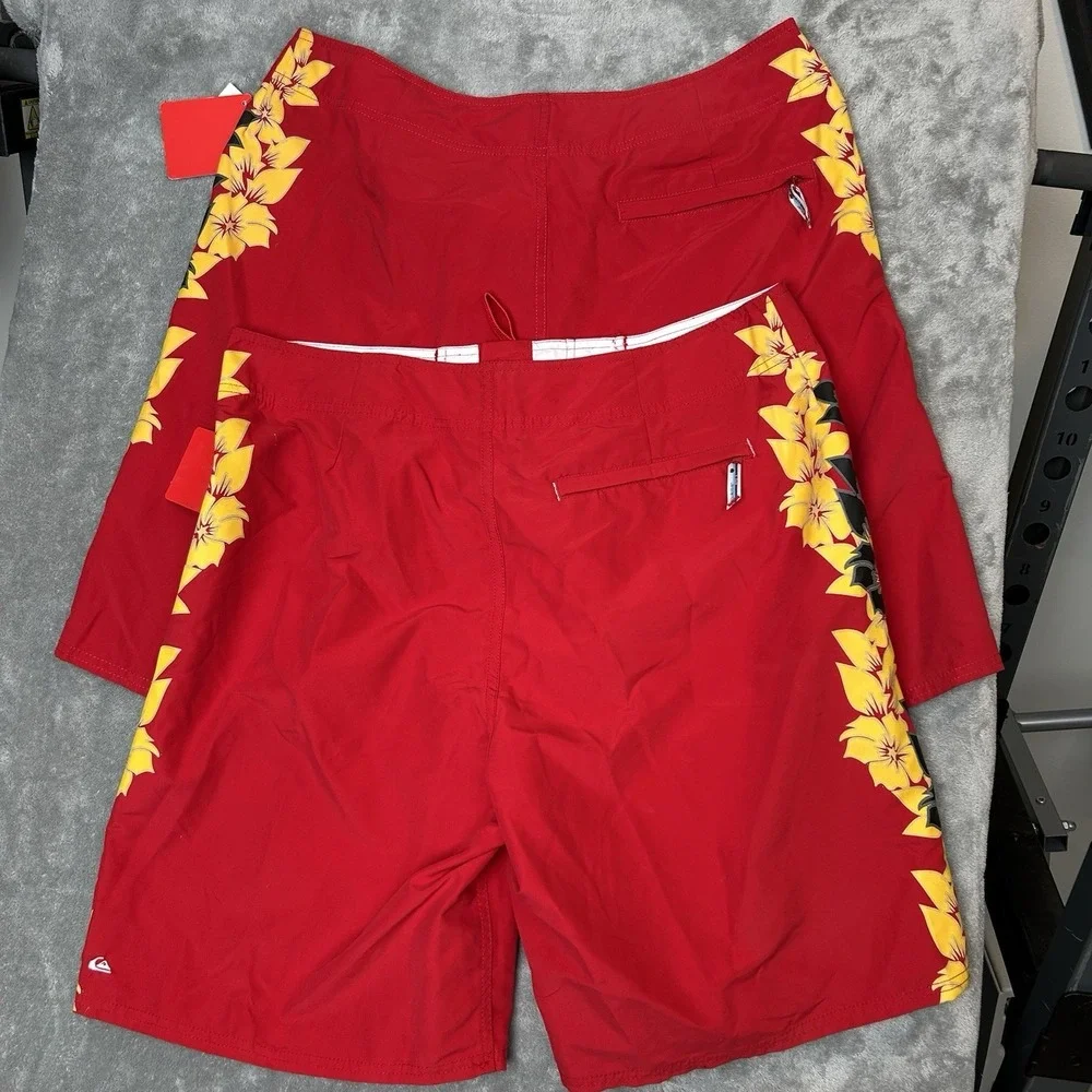 2-Pack Quiksilver Boardshorts Mens Size 36 Red Floral Surf Swim Beach Trunks-NWT